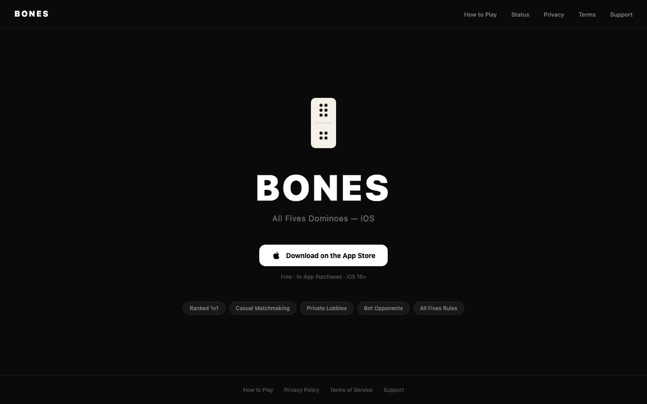 The Bones landing page